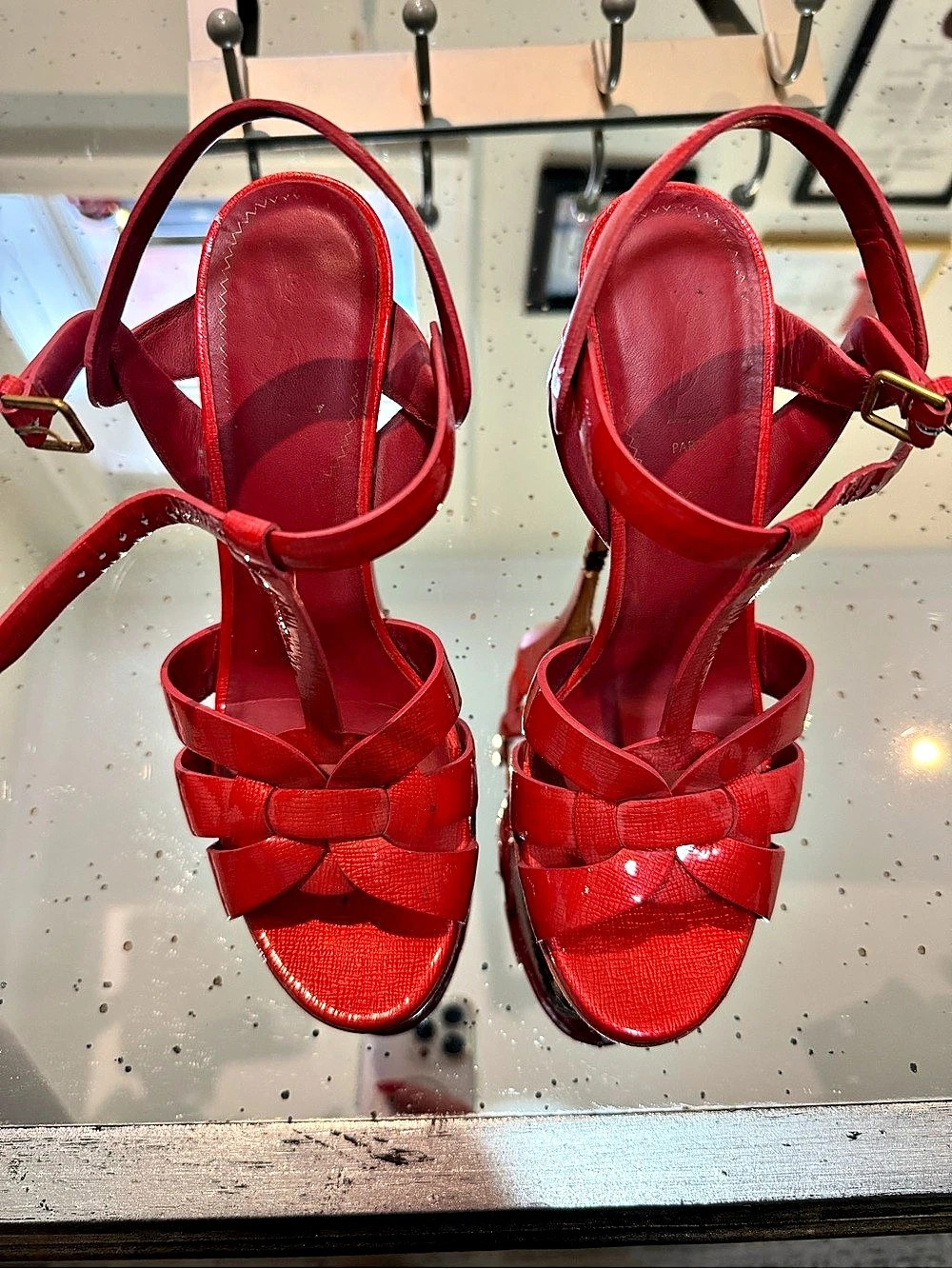 Yves Saint Laurent Tribute Platform Sandals Red Heels